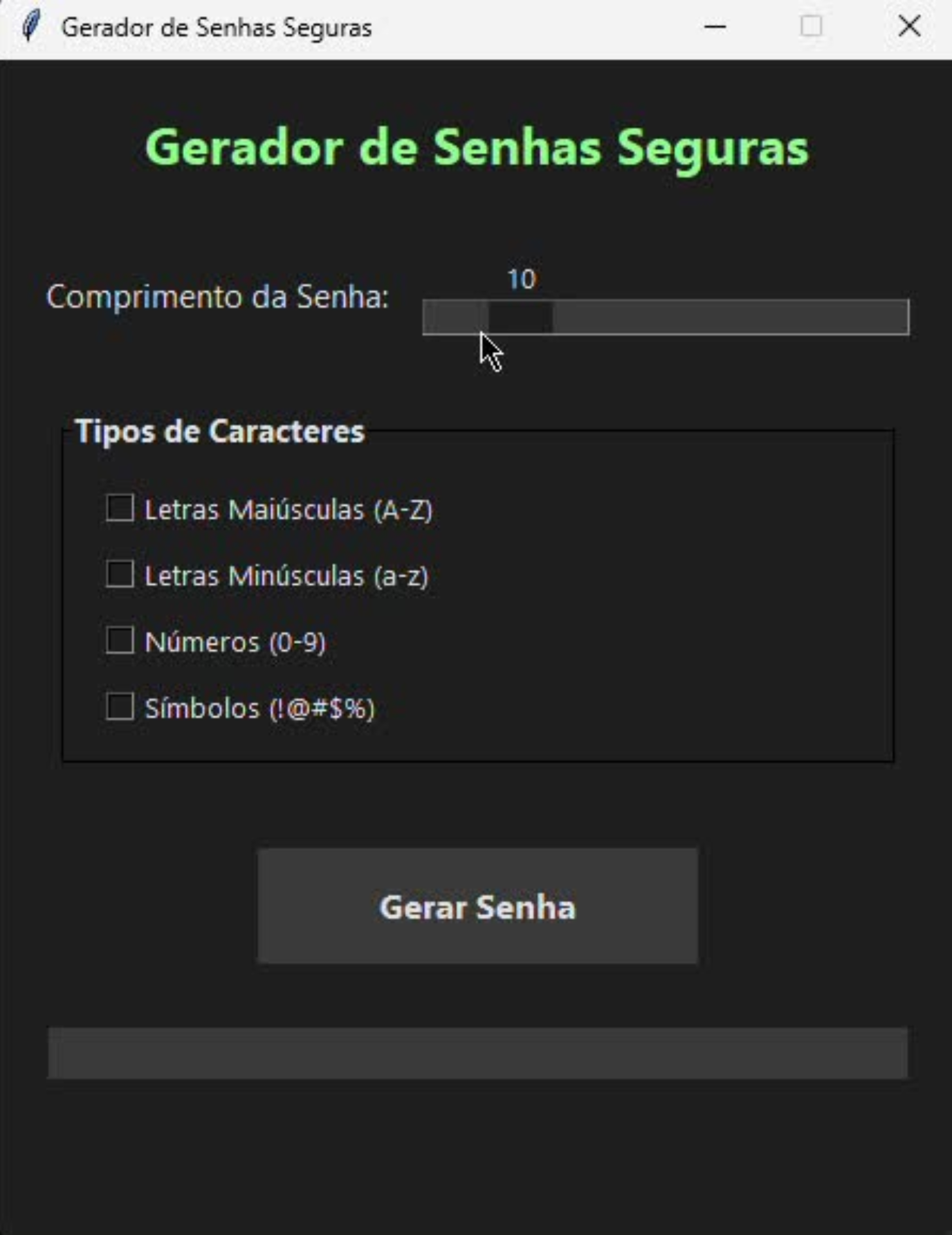 Projeto Gerador de Senhas Seguras